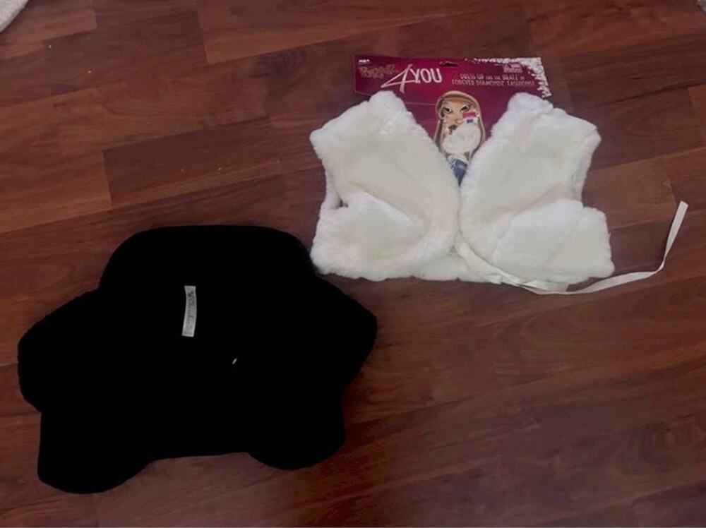 LOT of Two Faux Fur Kids Shawl White & Black Accent Neck Warmer